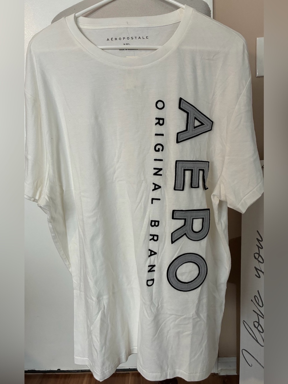 Aeropostale White T-Shirt with Gray & Black Lettering